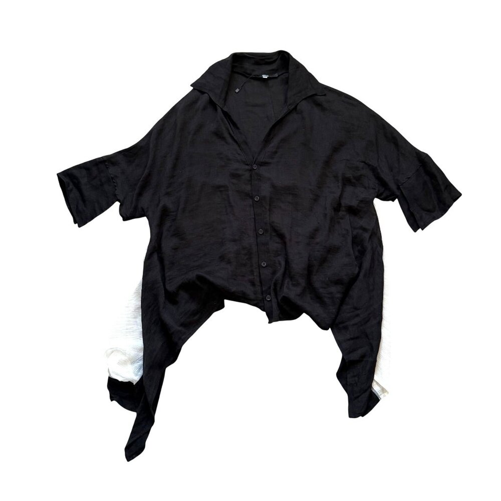 Seva Sheer Oversized Cover-Up Blouse Top Women's Black-White Beach Minimalist